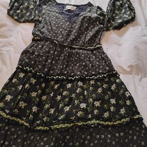 Anthropologie Black and White Floral Long Sleeve Dress